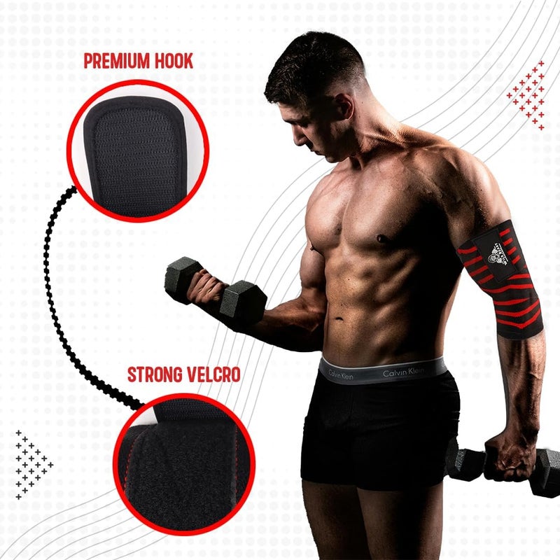 WildBeast Elbow Wraps for Weightlifting Men (Pair), Stretchable 41" Elbow Compression Strap, Weightlifting Straps for Bench Press, Strength Training & Fitness Support, Elbows Straps for Golfer's Elbows & Tendonitis - Image 5